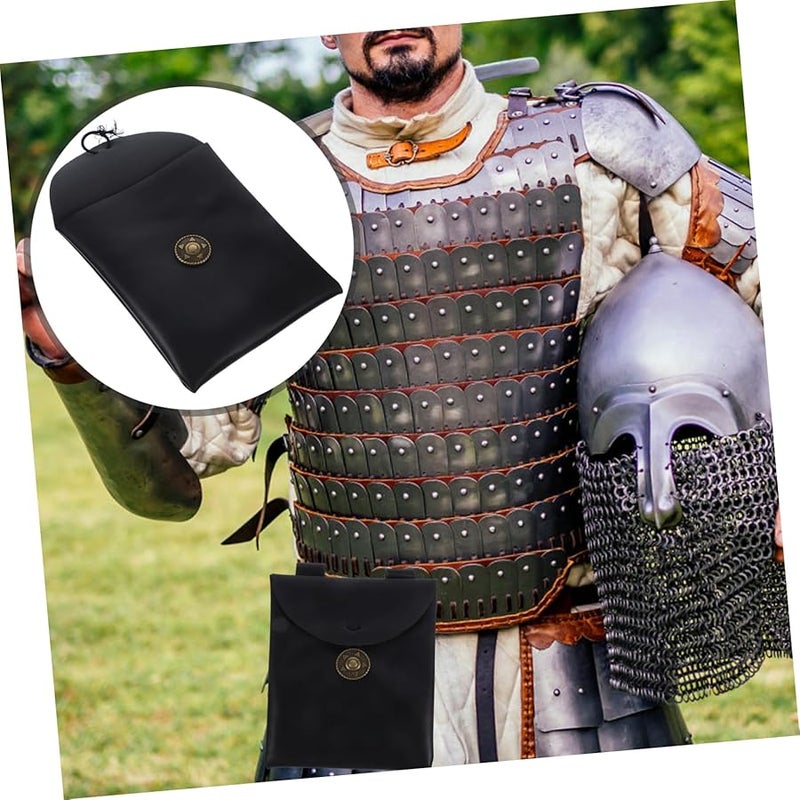 Medieval Cosplay Waist Pouch Black PU Leather Renaissance Festival Accessory - Image 5